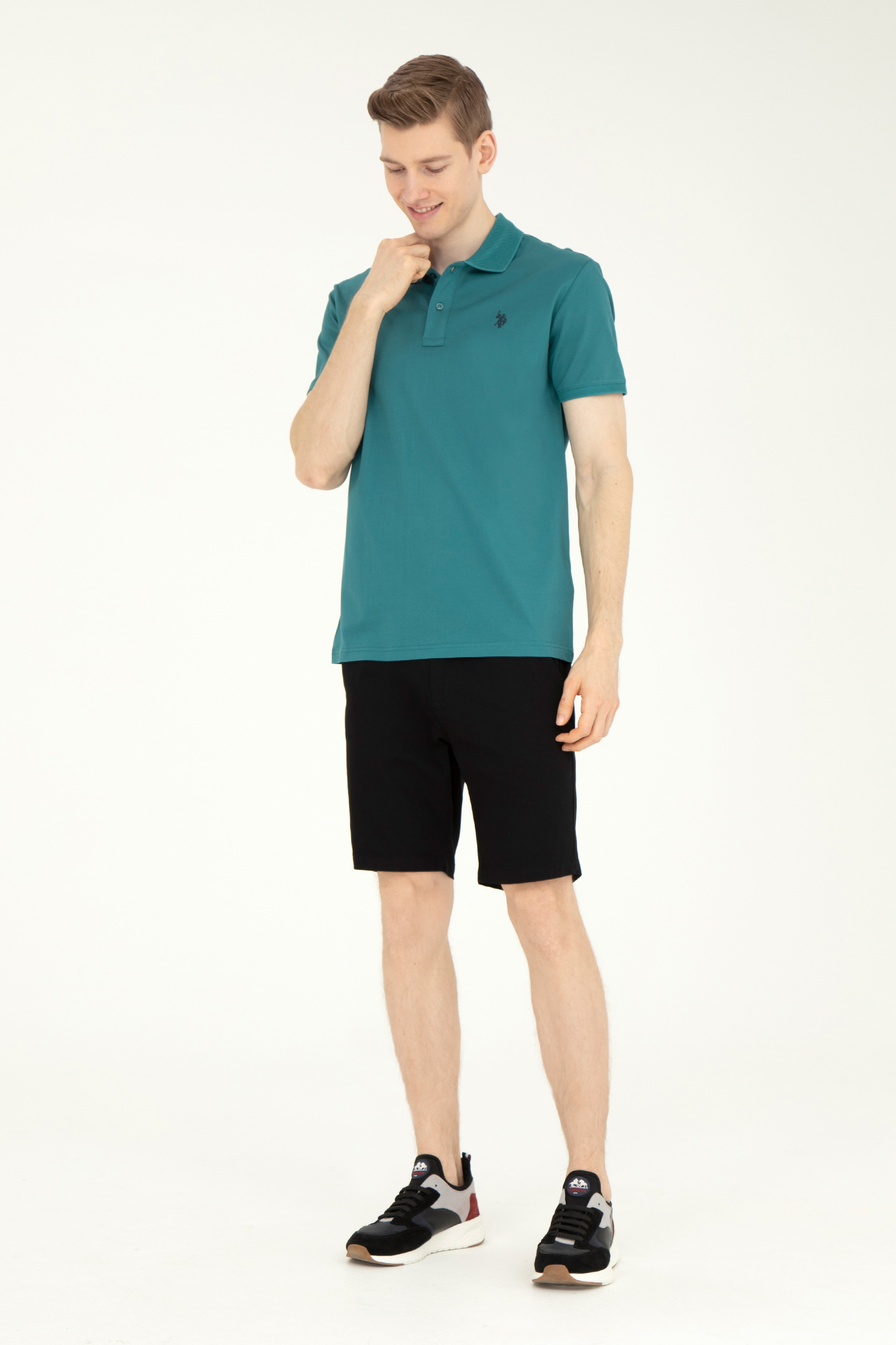 Erkek Regular Fit Polo Yaka Koyu Yeşil Tişört - Image 4