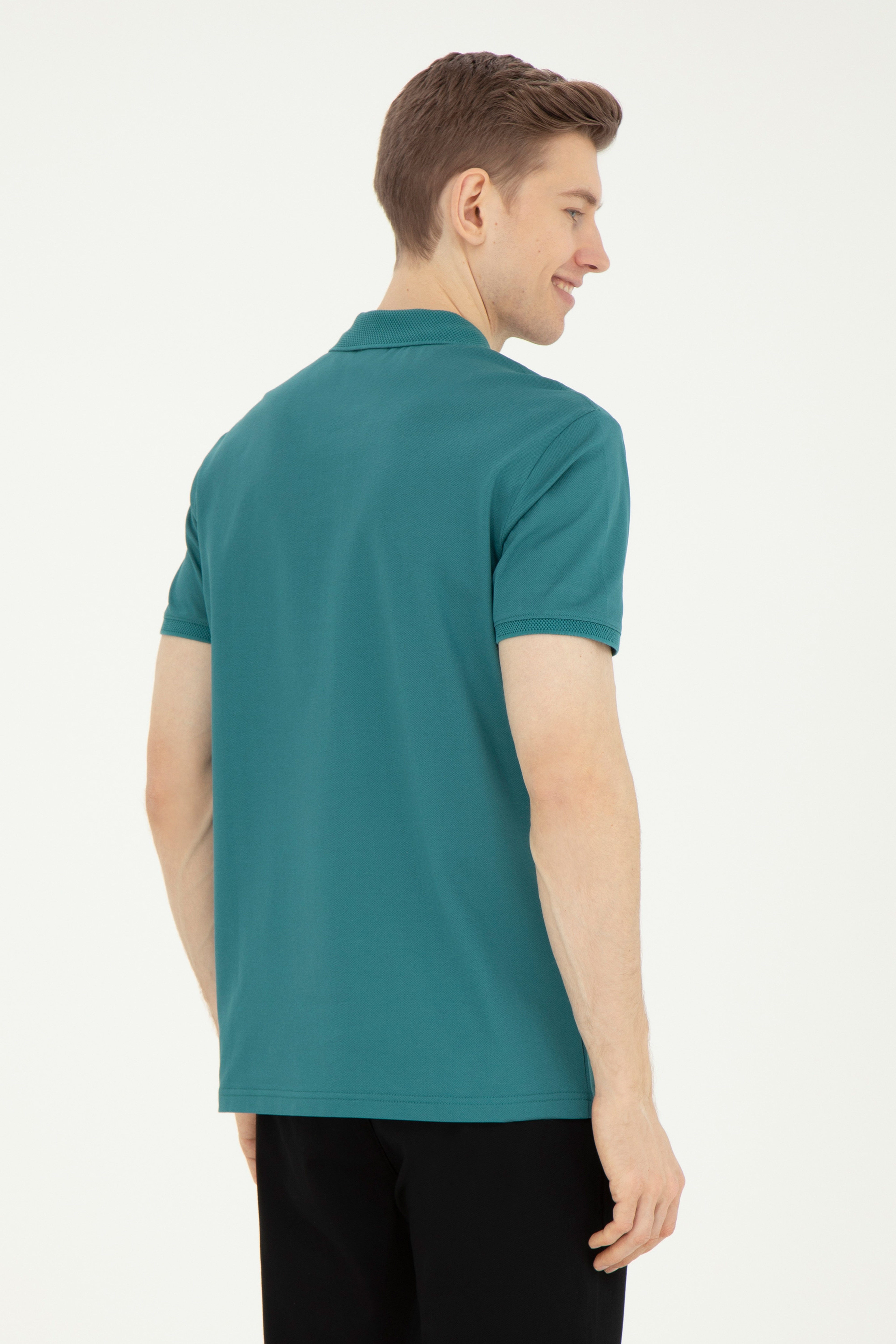 Erkek Regular Fit Polo Yaka Koyu Yeşil Tişört
