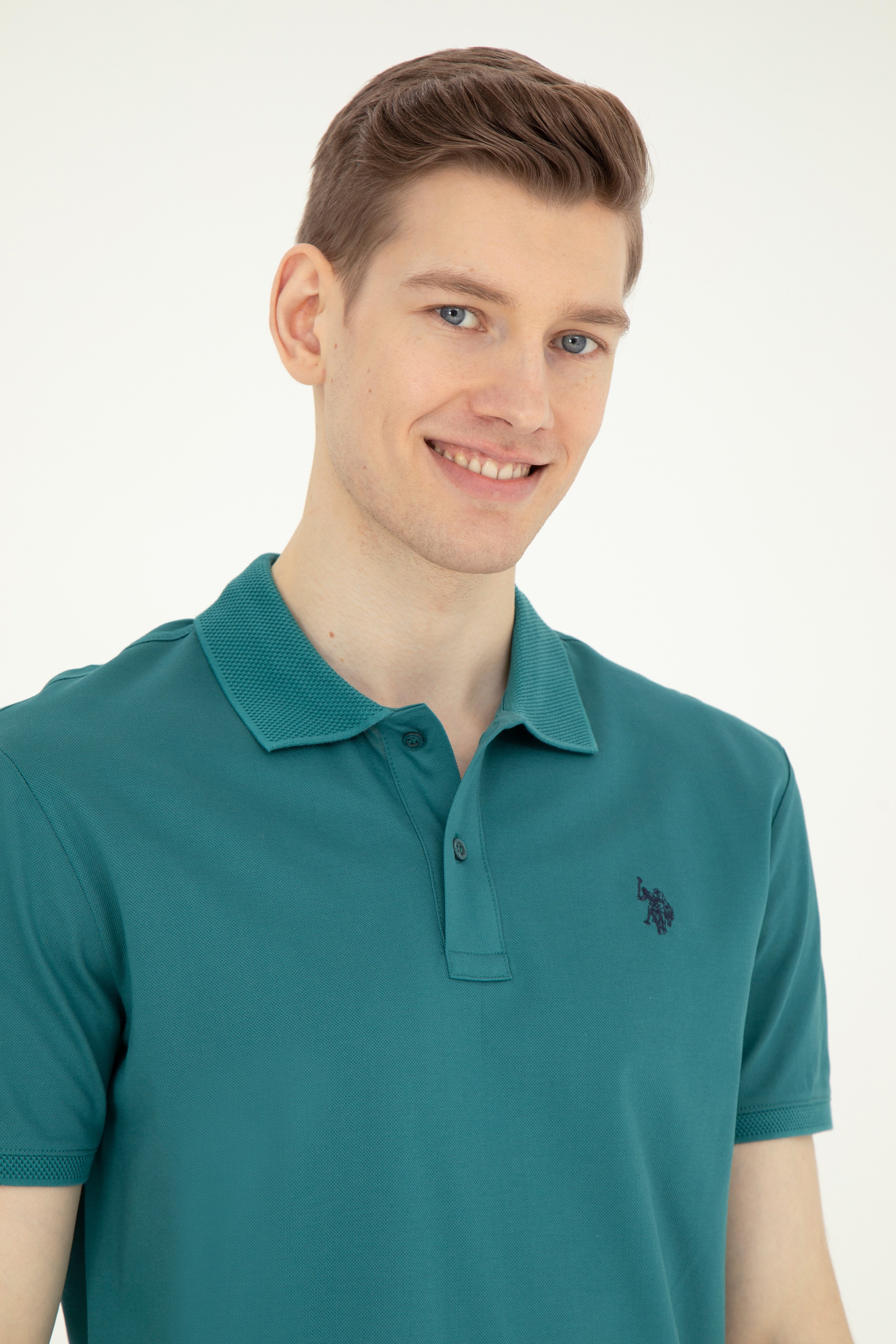 Erkek Regular Fit Polo Yaka Koyu Yeşil Tişört - Image 2