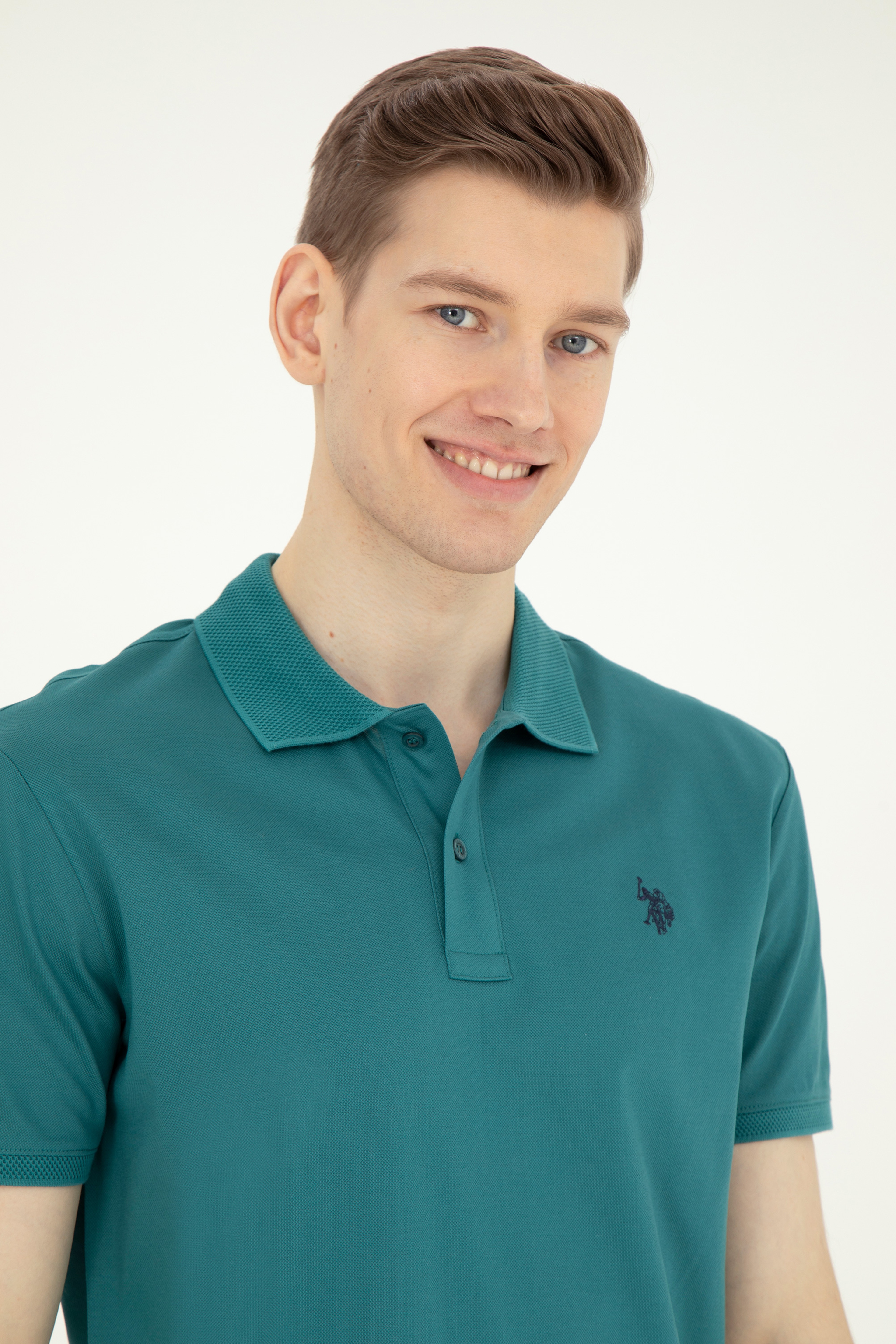 Erkek Regular Fit Polo Yaka Koyu Yeşil Tişört
