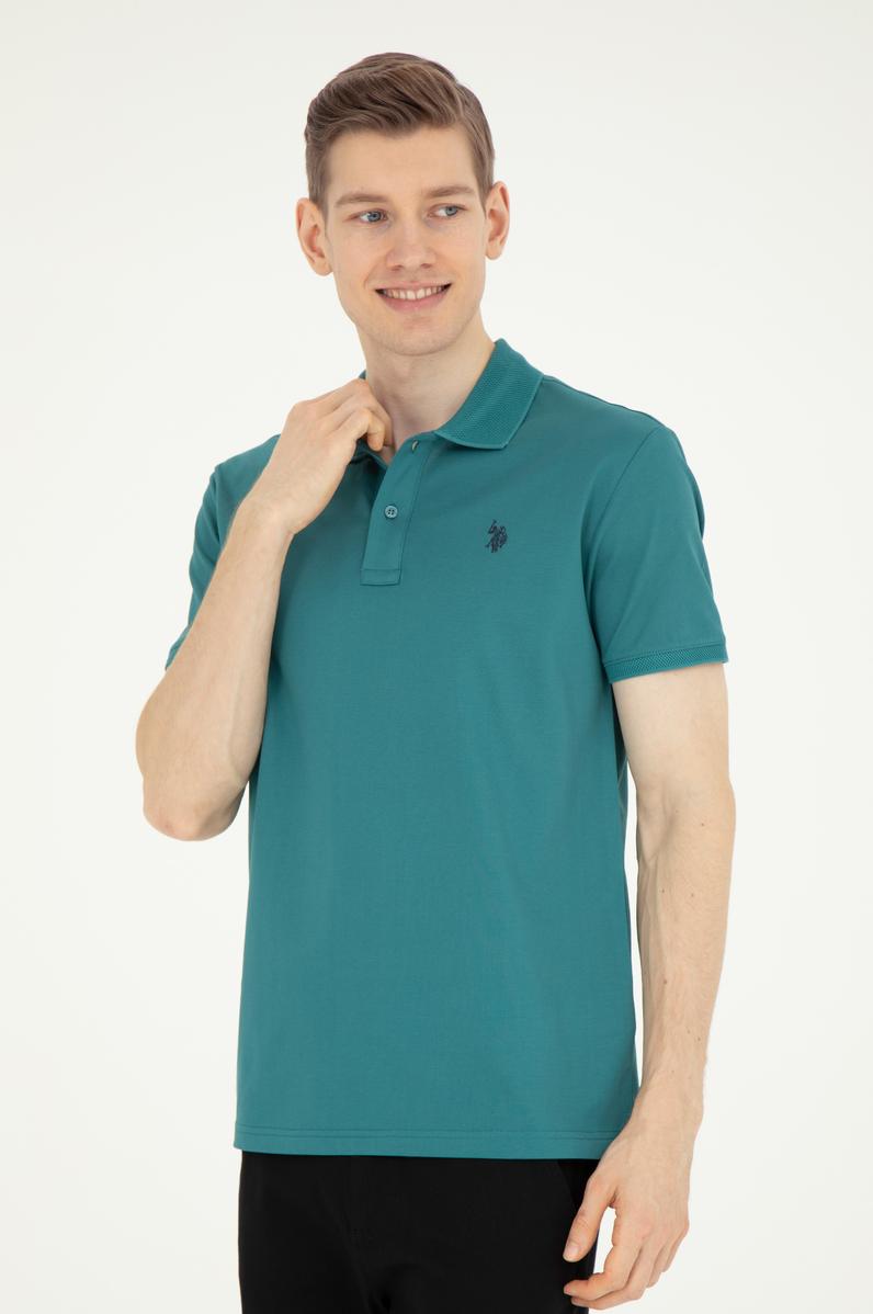 Erkek Regular Fit Polo Yaka Koyu Yeşil Tişört