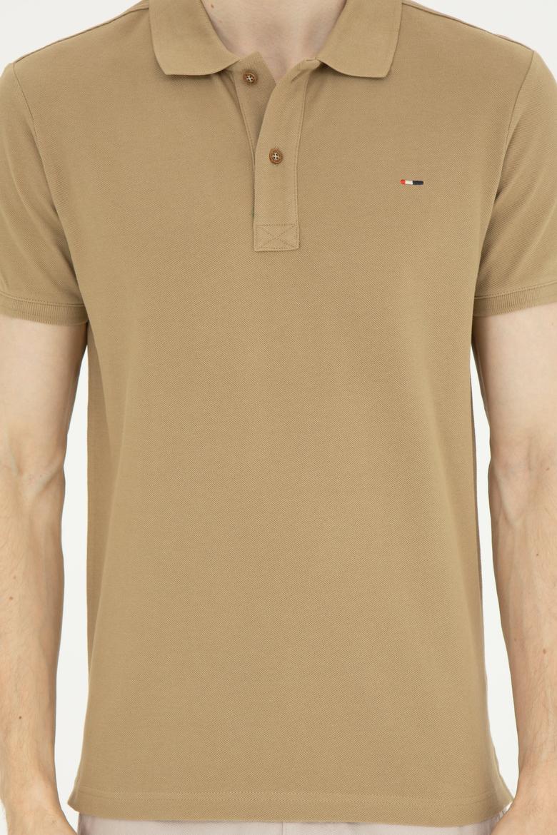 Erkek Slim Fit Polo Yaka Haki Basic Tişört - 50286724048