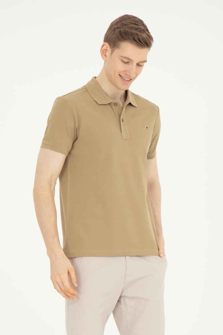 Erkek Slim Fit Polo Yaka Haki Basic Tişört - 50286724048