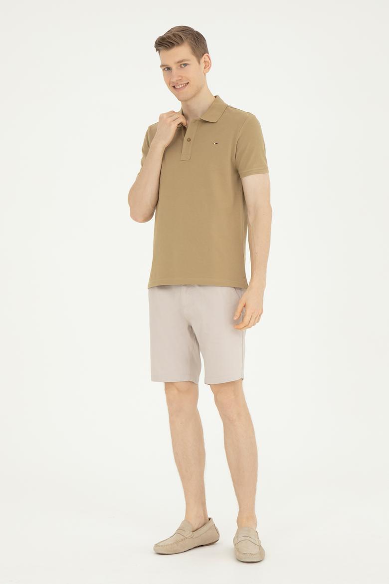 Erkek Slim Fit Polo Yaka Haki Basic Tişört - 50286724048