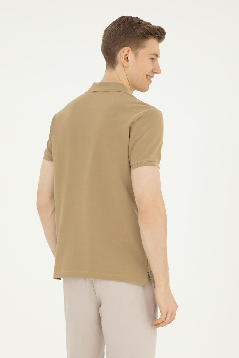Erkek Slim Fit Polo Yaka Haki Basic Tişört - 50286724048