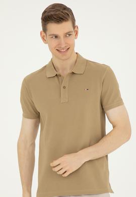 Erkek Slim Fit Polo Yaka Haki Basic Tişört - 50286724048