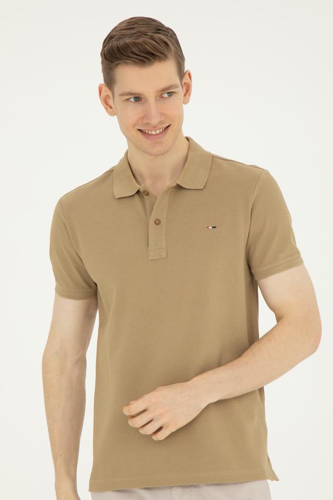 Erkek Slim Fit Polo Yaka Haki Basic Tişört