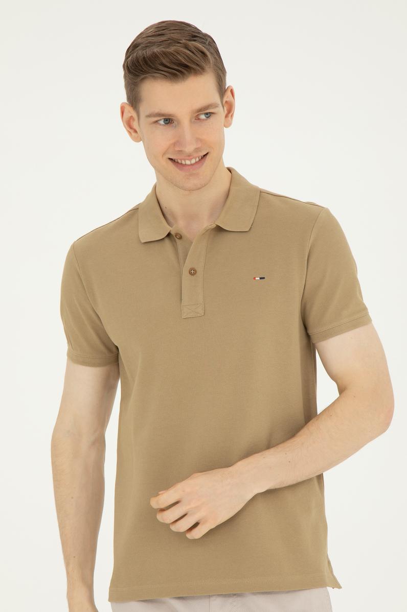 Erkek Slim Fit Polo Yaka Haki Basic Tişört