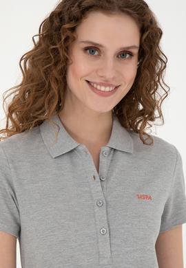 Kadın Gri Melanj Basic Polo Yaka Tişört - 50285846113