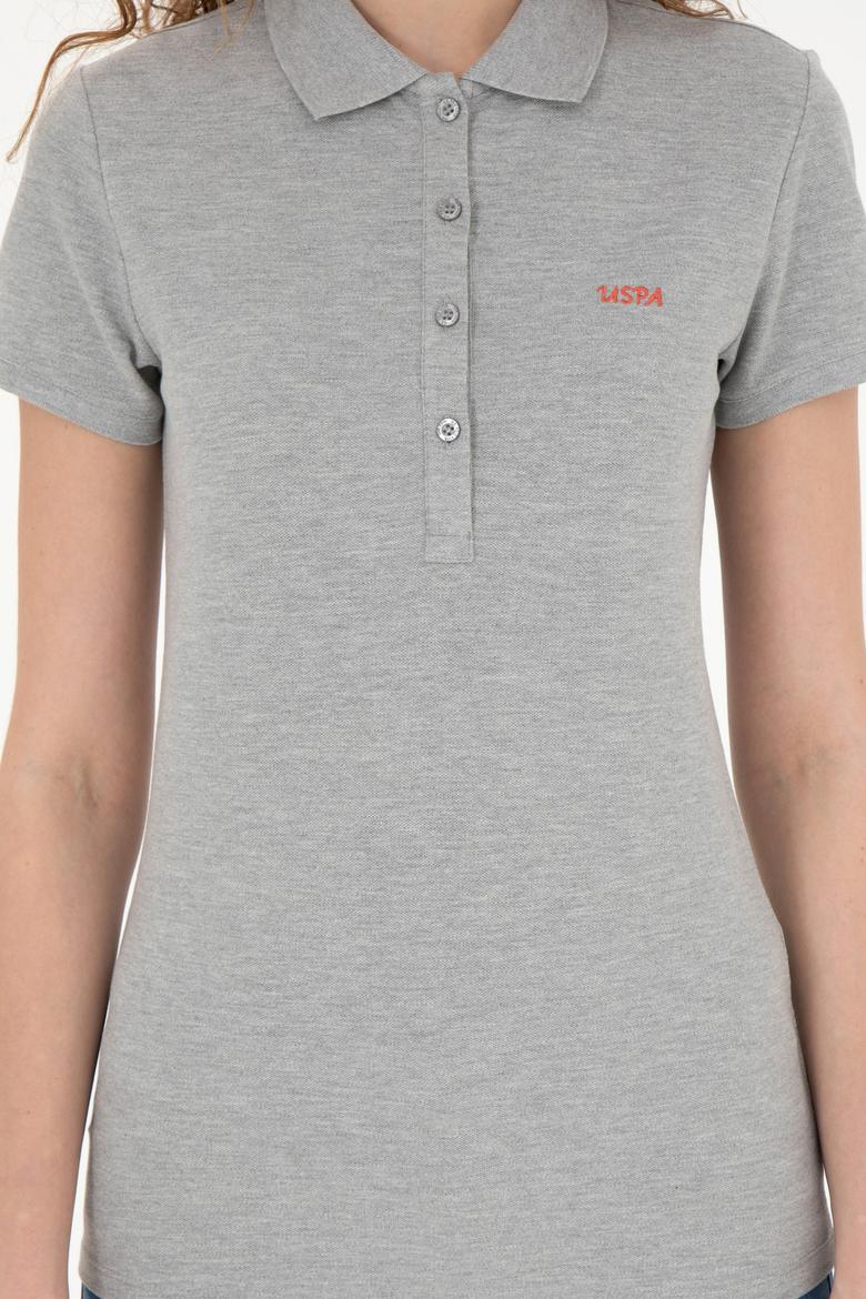 Kadın Gri Melanj Basic Polo Yaka Tişört - 50285846113