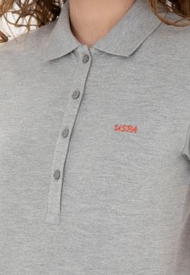 Kadın Gri Melanj Basic Polo Yaka Tişört - 50285846113