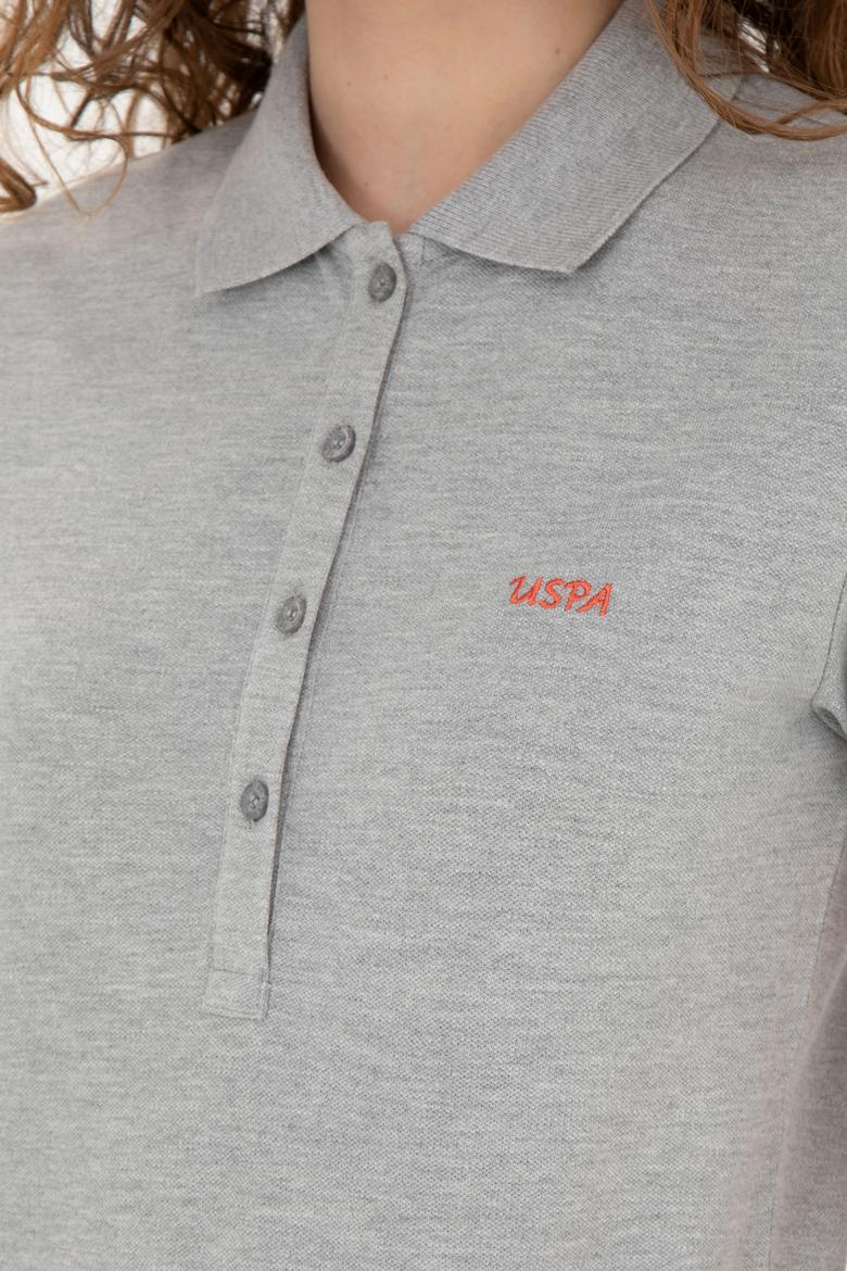 Kadın Gri Melanj Basic Polo Yaka Tişört - 50285846113
