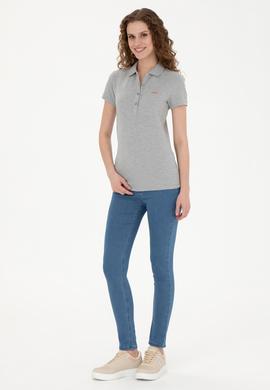 Kadın Gri Melanj Basic Polo Yaka Tişört - 50285846113