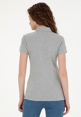 Kadın Gri Melanj Basic Polo Yaka Tişört - 50285846113