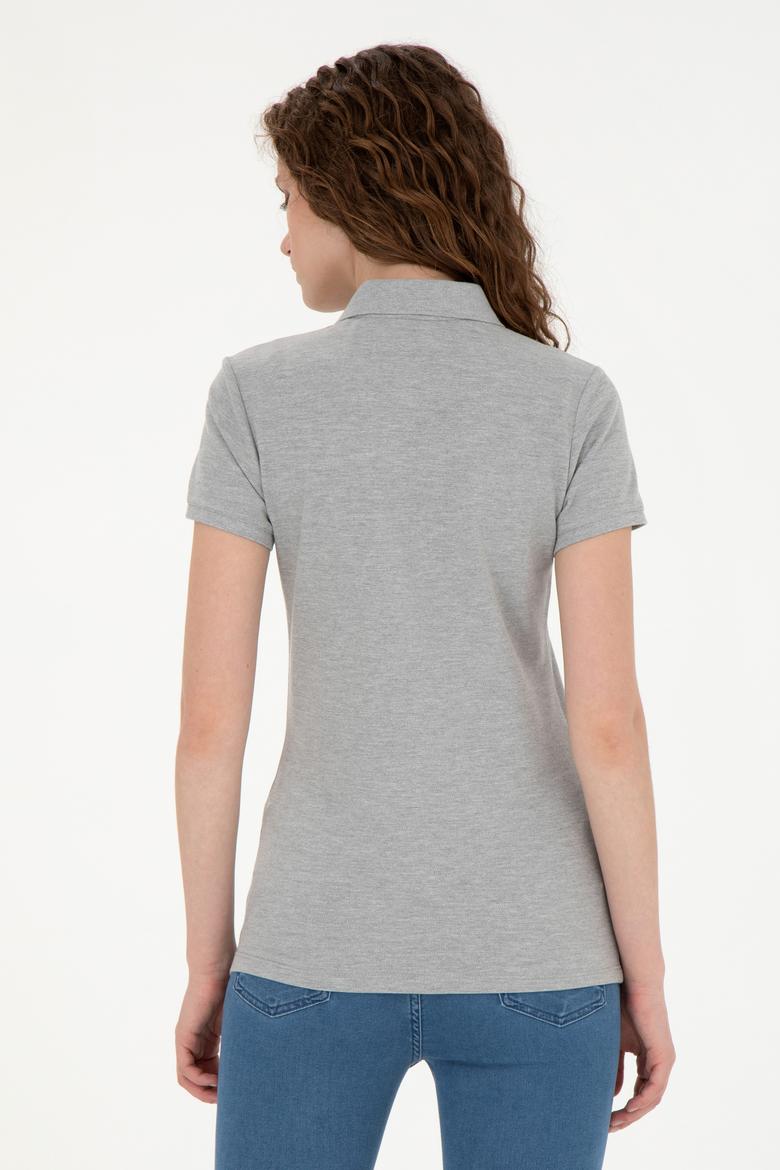Kadın Gri Melanj Basic Polo Yaka Tişört - 50285846113