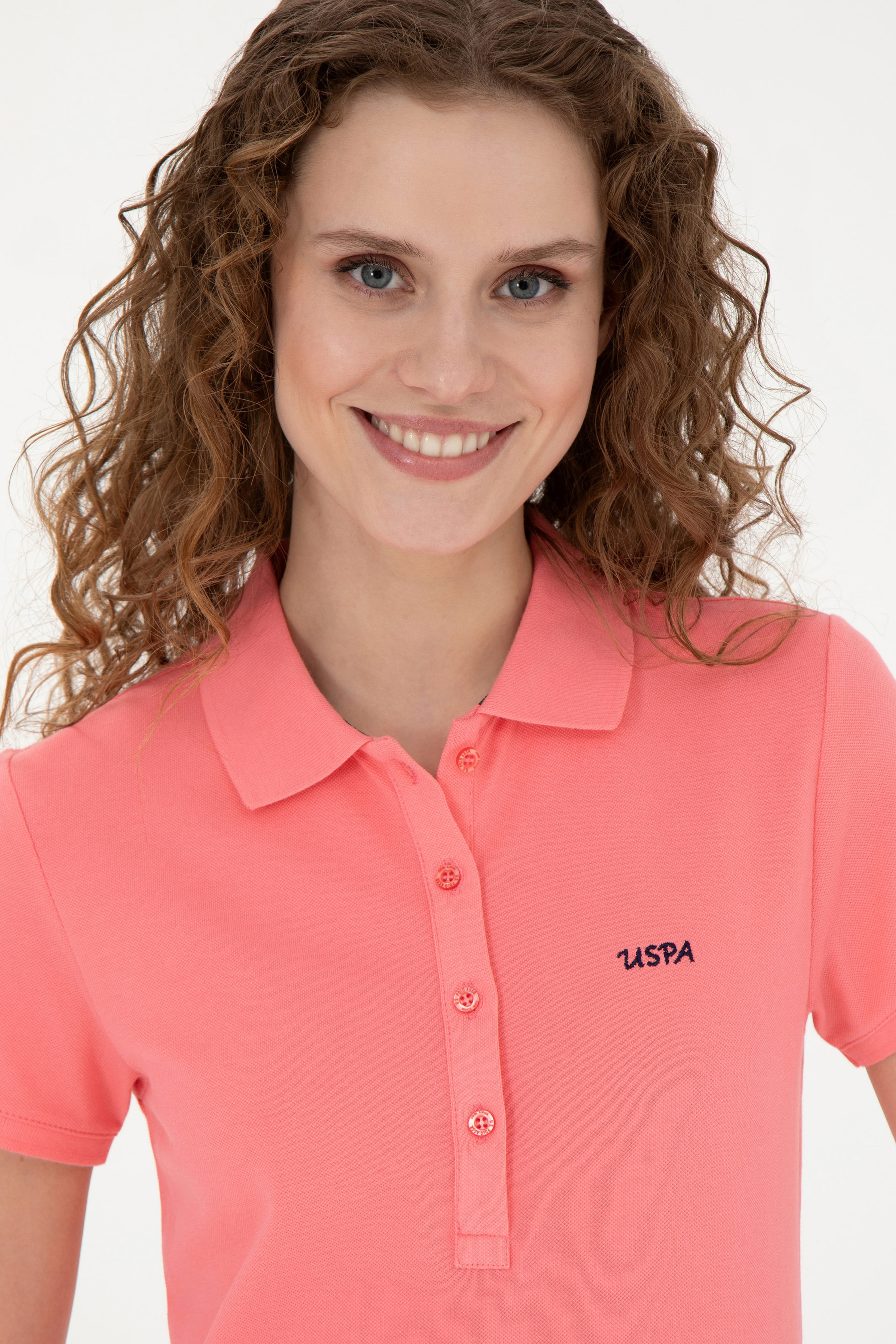 Kadın Neon Pembe Basic Polo Yaka Tişört - Image 2