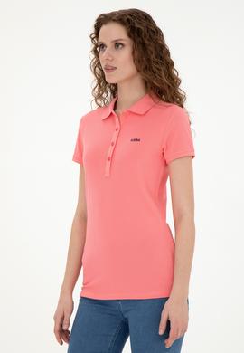 Kadın Neon Pembe Basic Polo Yaka Tişört - 50285846228