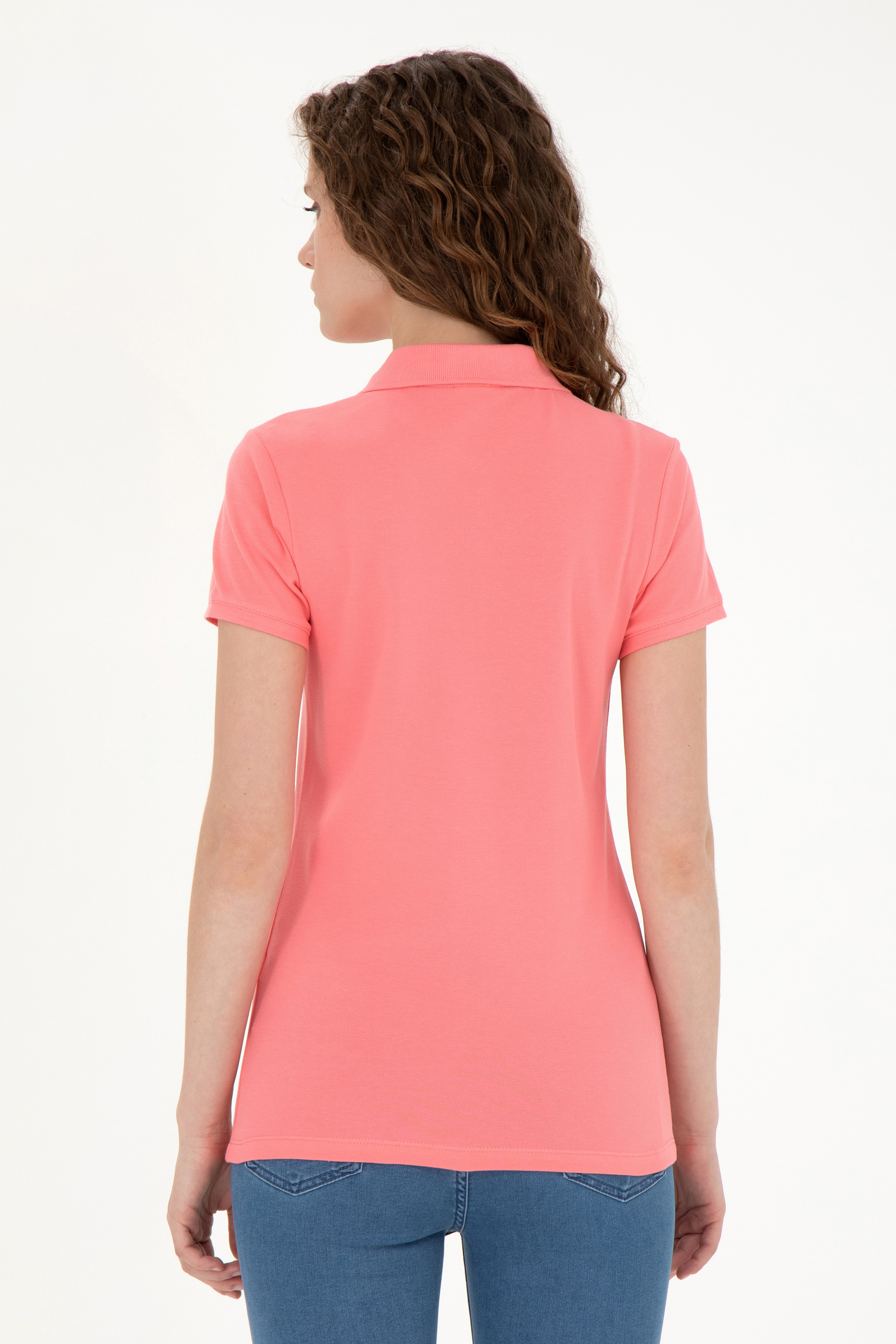 Kadın Neon Pembe Basic Polo Yaka Tişört