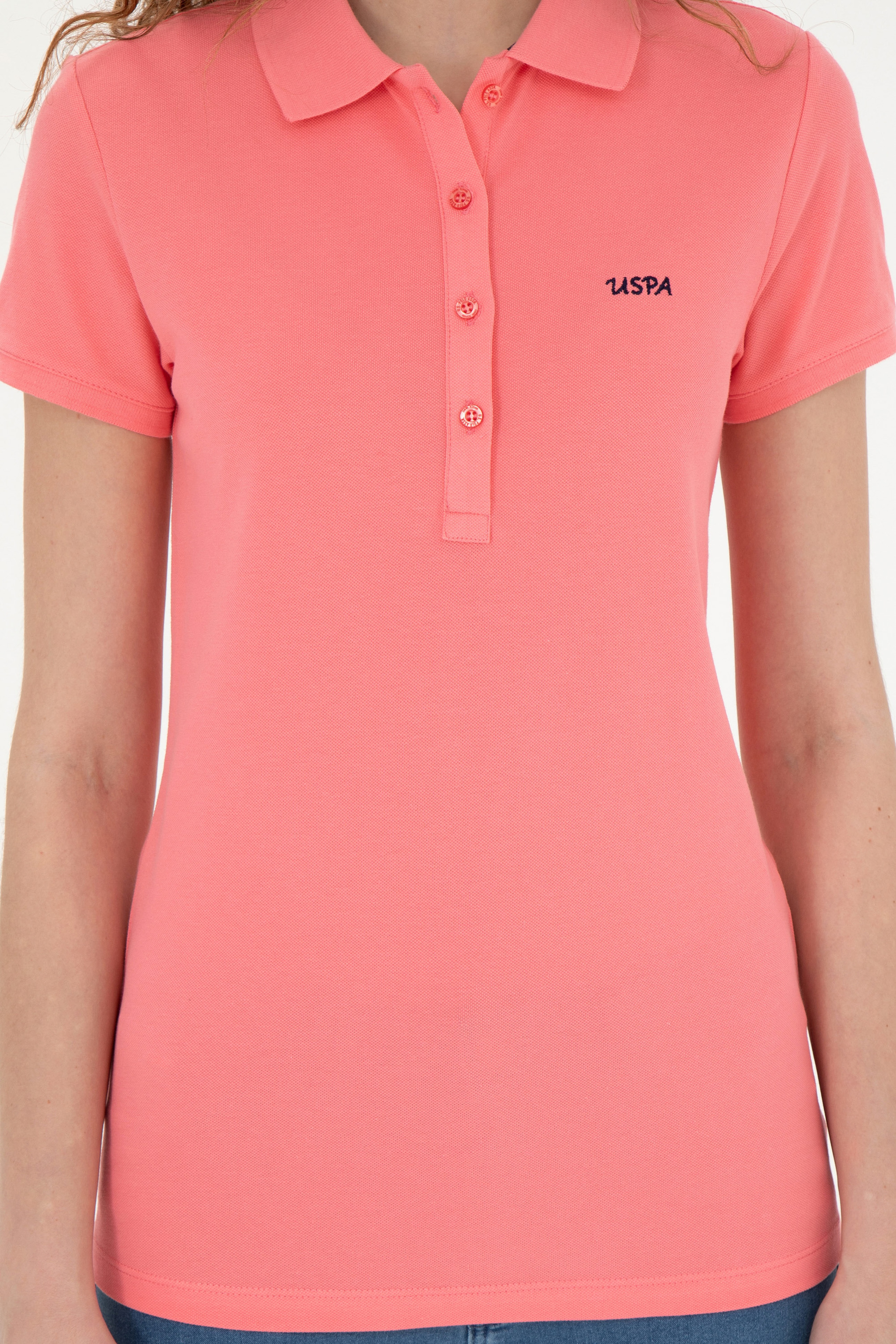 Kadın Neon Pembe Basic Polo Yaka Tişört - Image 6