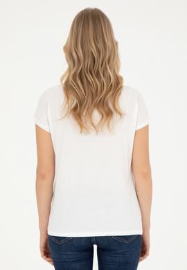 Kadın Ekru Bisiklet Yaka Tişört - 50282894007