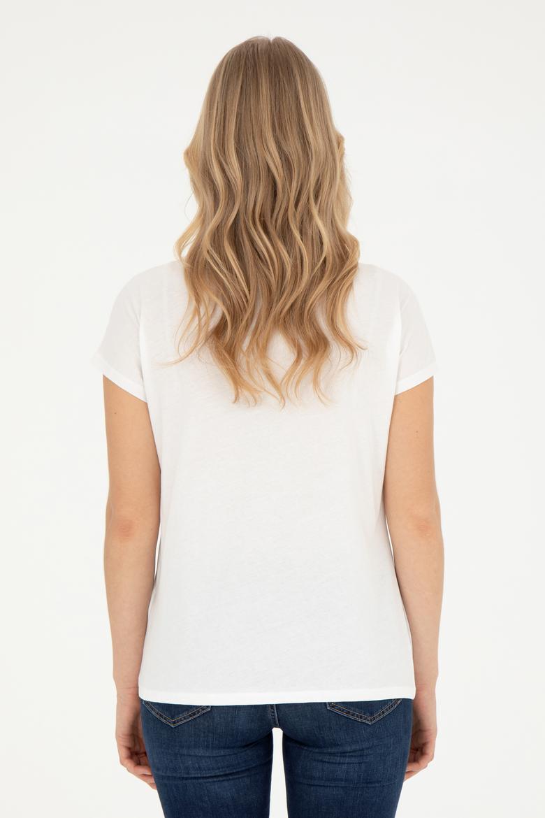 Kadın Ekru Bisiklet Yaka Tişört - 50282894007