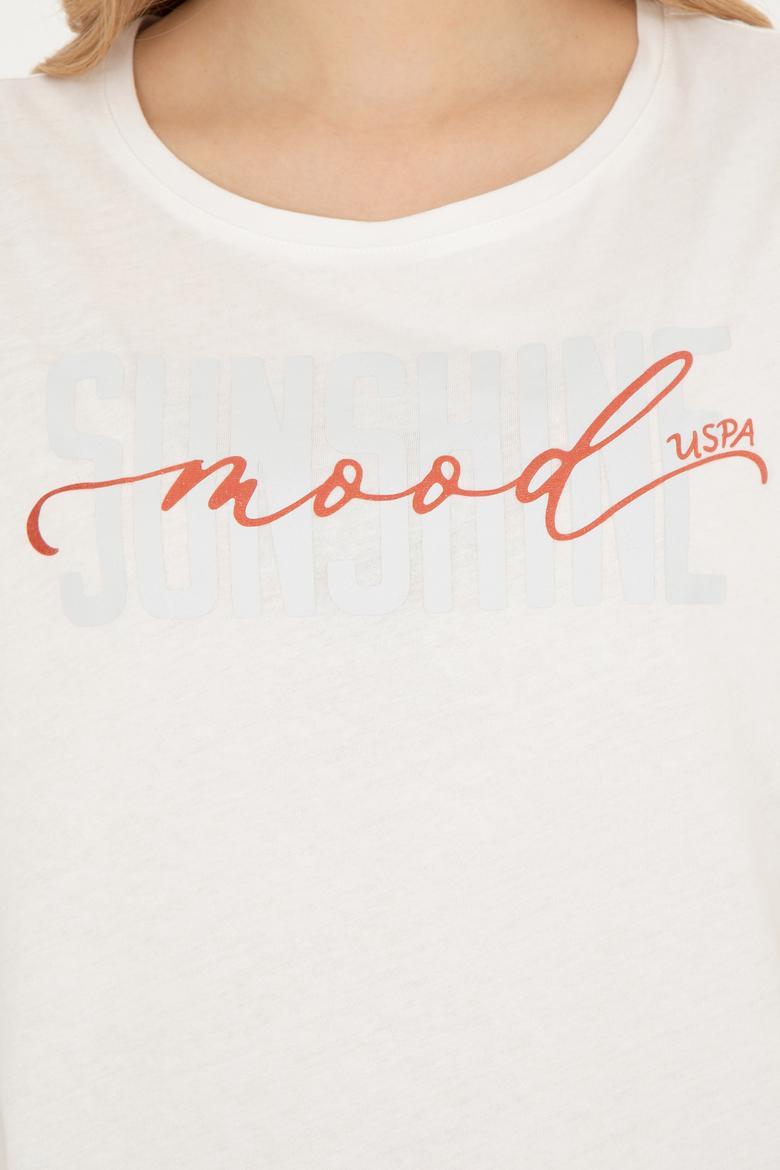 Kadın Ekru Bisiklet Yaka Tişört - 50282894007