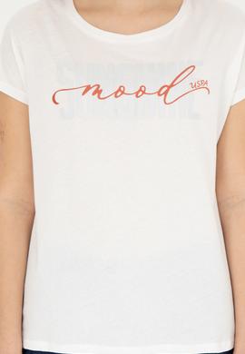 Kadın Ekru Bisiklet Yaka Tişört - 50282894007