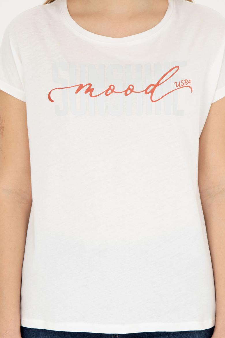 Kadın Ekru Bisiklet Yaka Tişört - 50282894007