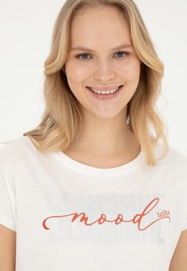 Kadın Ekru Bisiklet Yaka Tişört - 50282894007