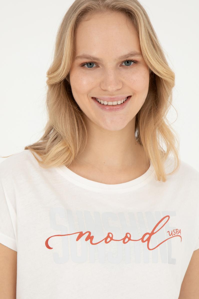 Kadın Ekru Bisiklet Yaka Tişört