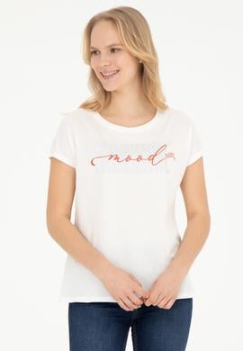 Kadın Ekru Bisiklet Yaka Tişört - 50282894007