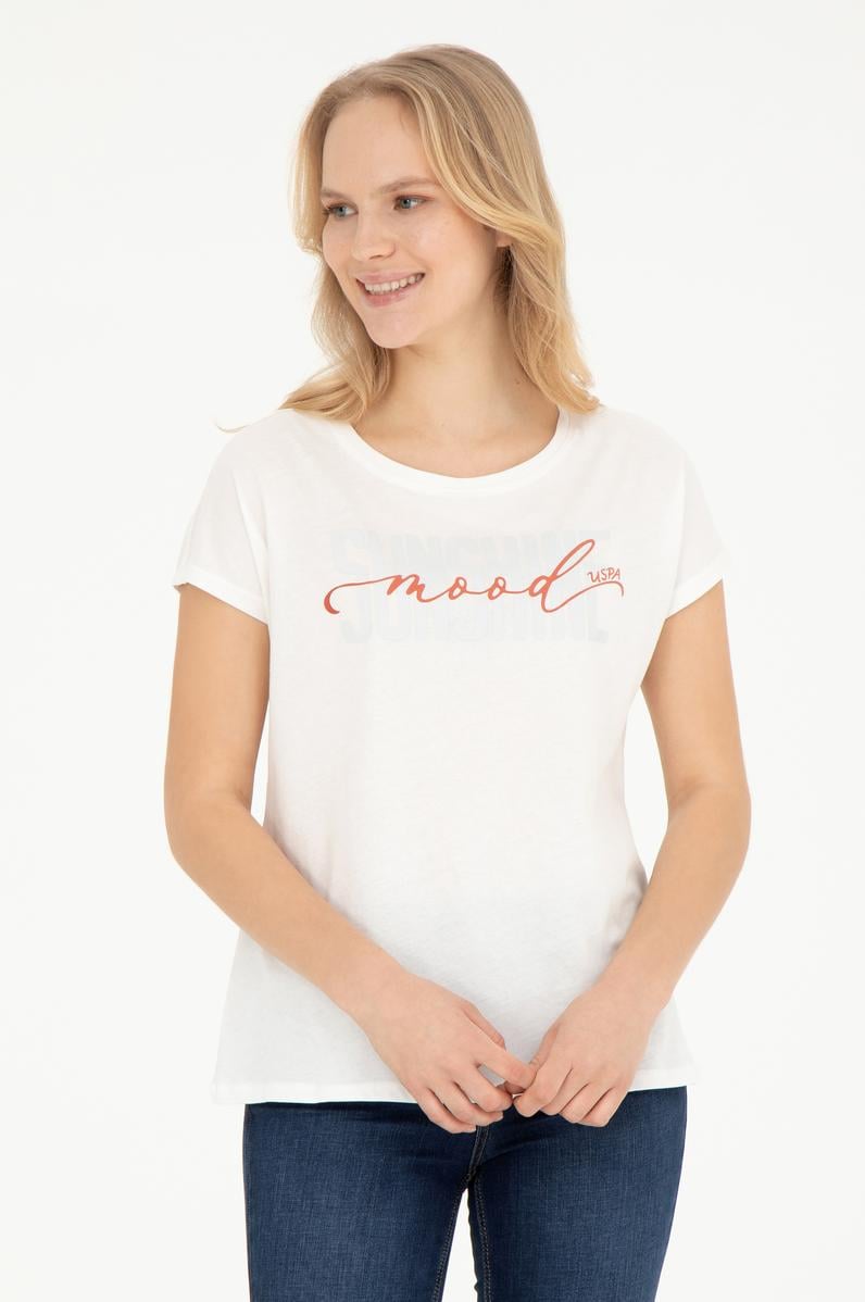 Kadın Ekru Bisiklet Yaka Tişört