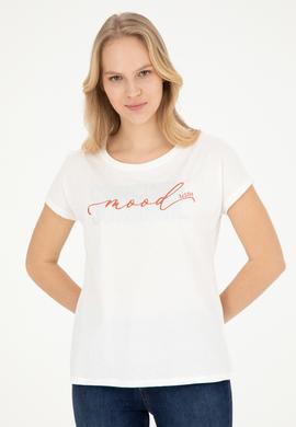 Kadın Ekru Bisiklet Yaka Tişört - 50282894007