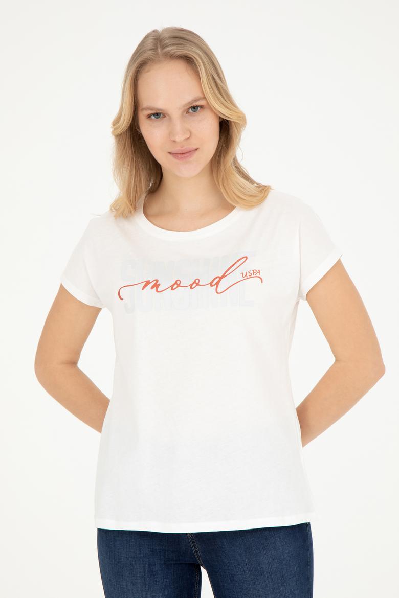 Kadın Ekru Bisiklet Yaka Tişört - 50282894007