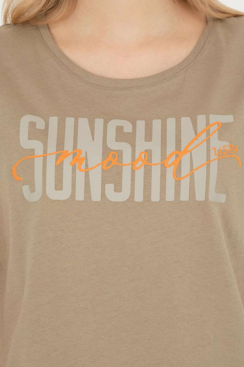 Kadın Haki Bisiklet Yaka Tişört - 50282894013