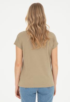 Kadın Haki Bisiklet Yaka Tişört - 50282894013