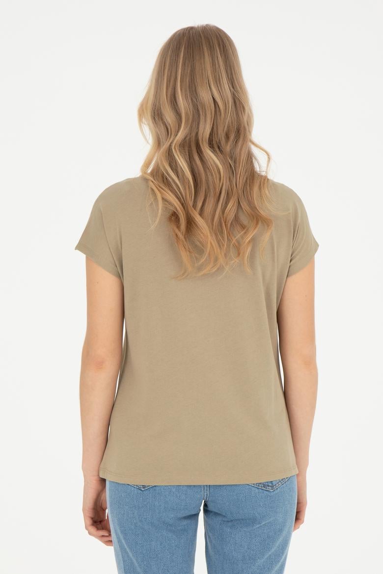 Kadın Haki Bisiklet Yaka Tişört - 50282894013