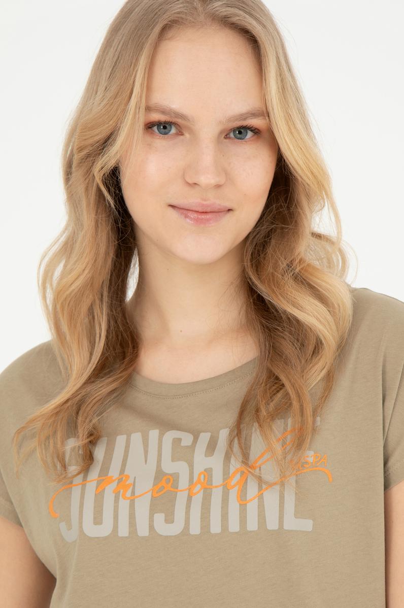 Kadın Haki Bisiklet Yaka Tişört