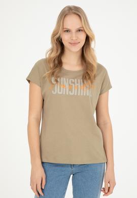 Kadın Haki Bisiklet Yaka Tişört - 50282894013