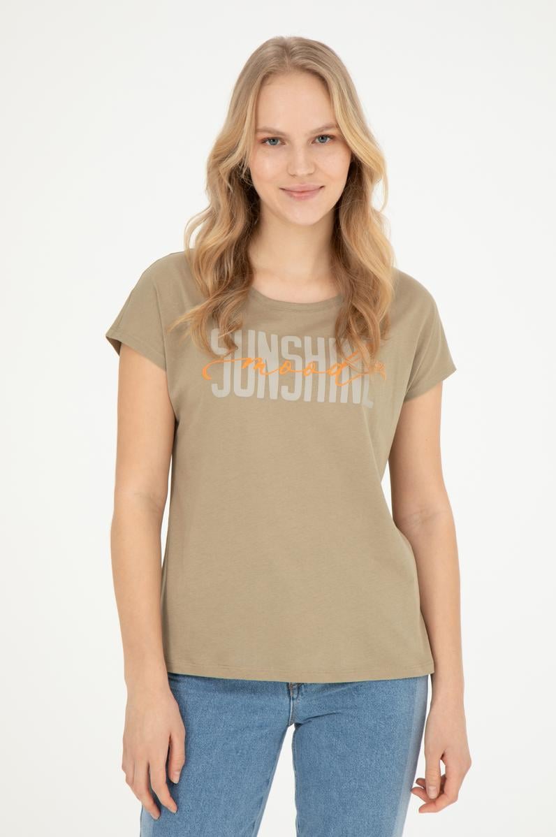 Kadın Haki Bisiklet Yaka Tişört