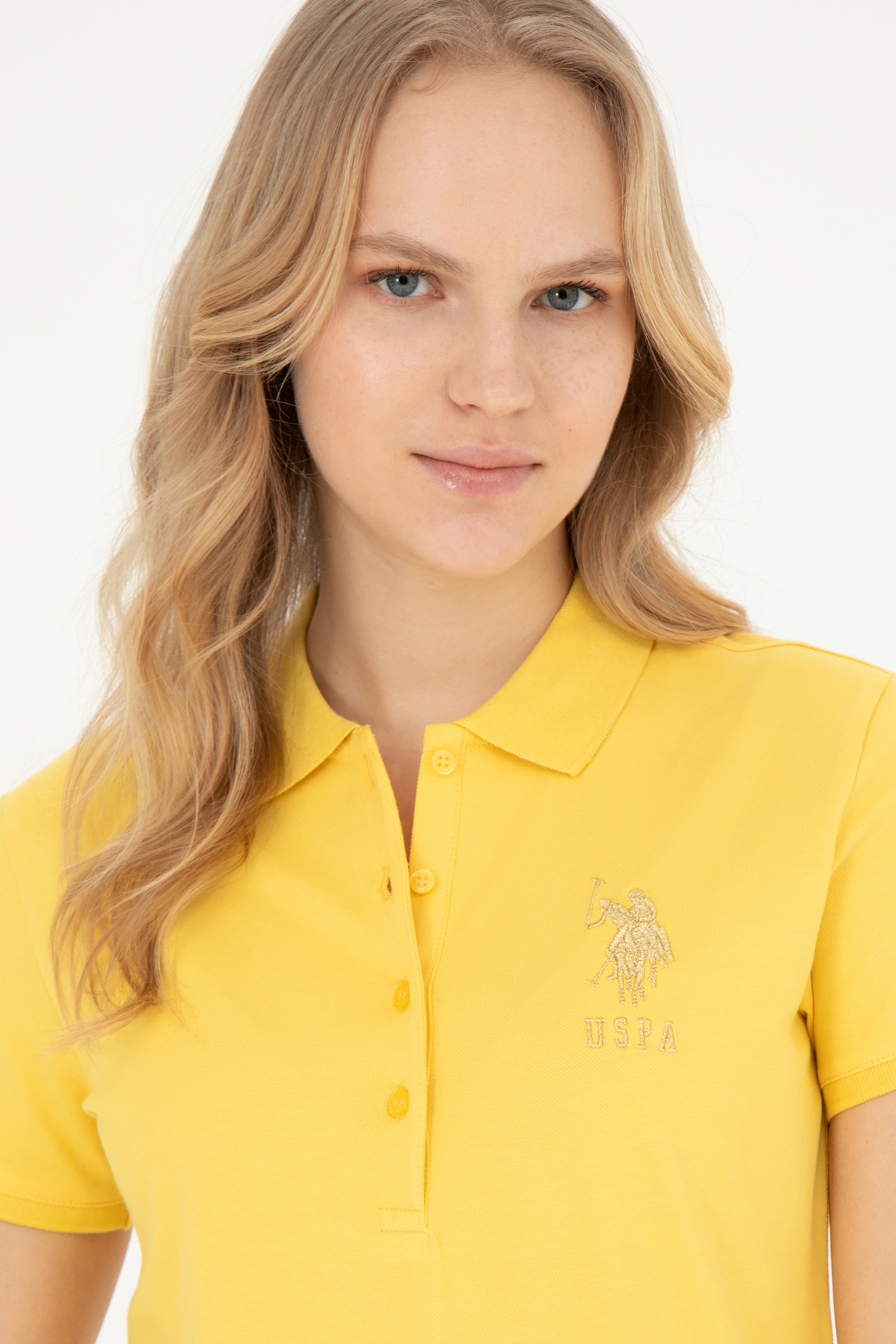 Kadın Sarı Basic Polo Yaka Tişört