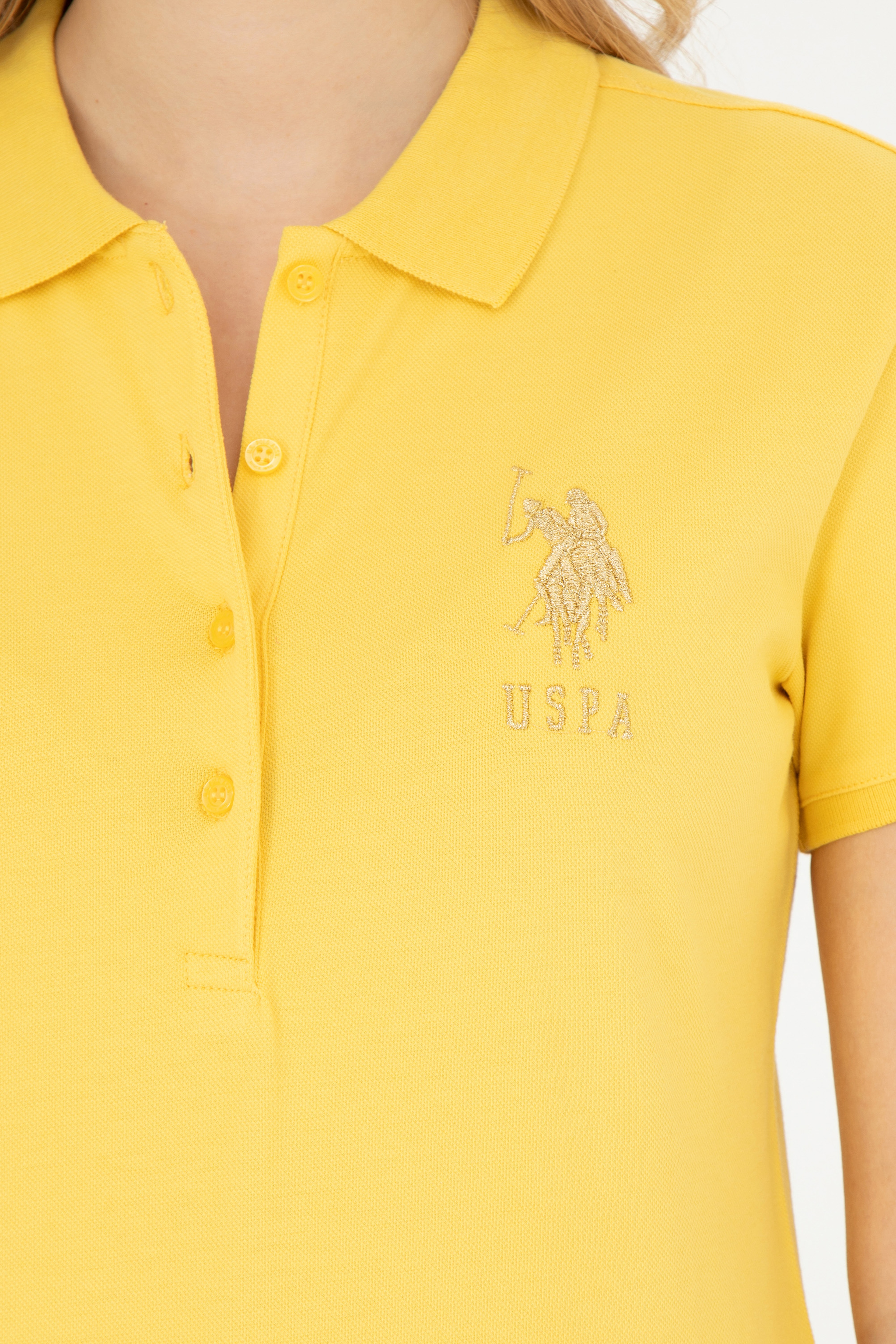 Kadın Sarı Basic Polo Yaka Tişört