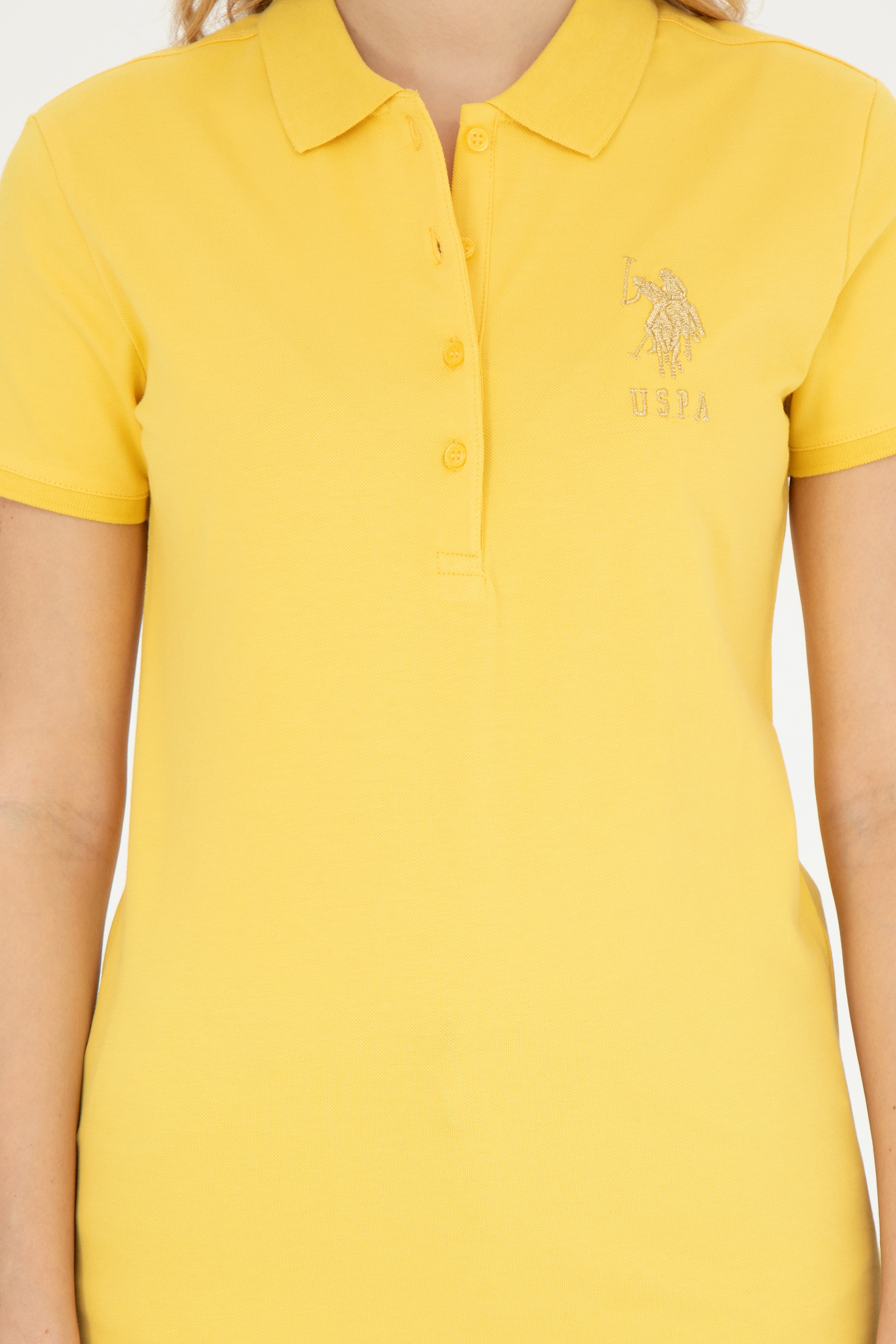 Kadın Sarı Basic Polo Yaka Tişört - Image 6