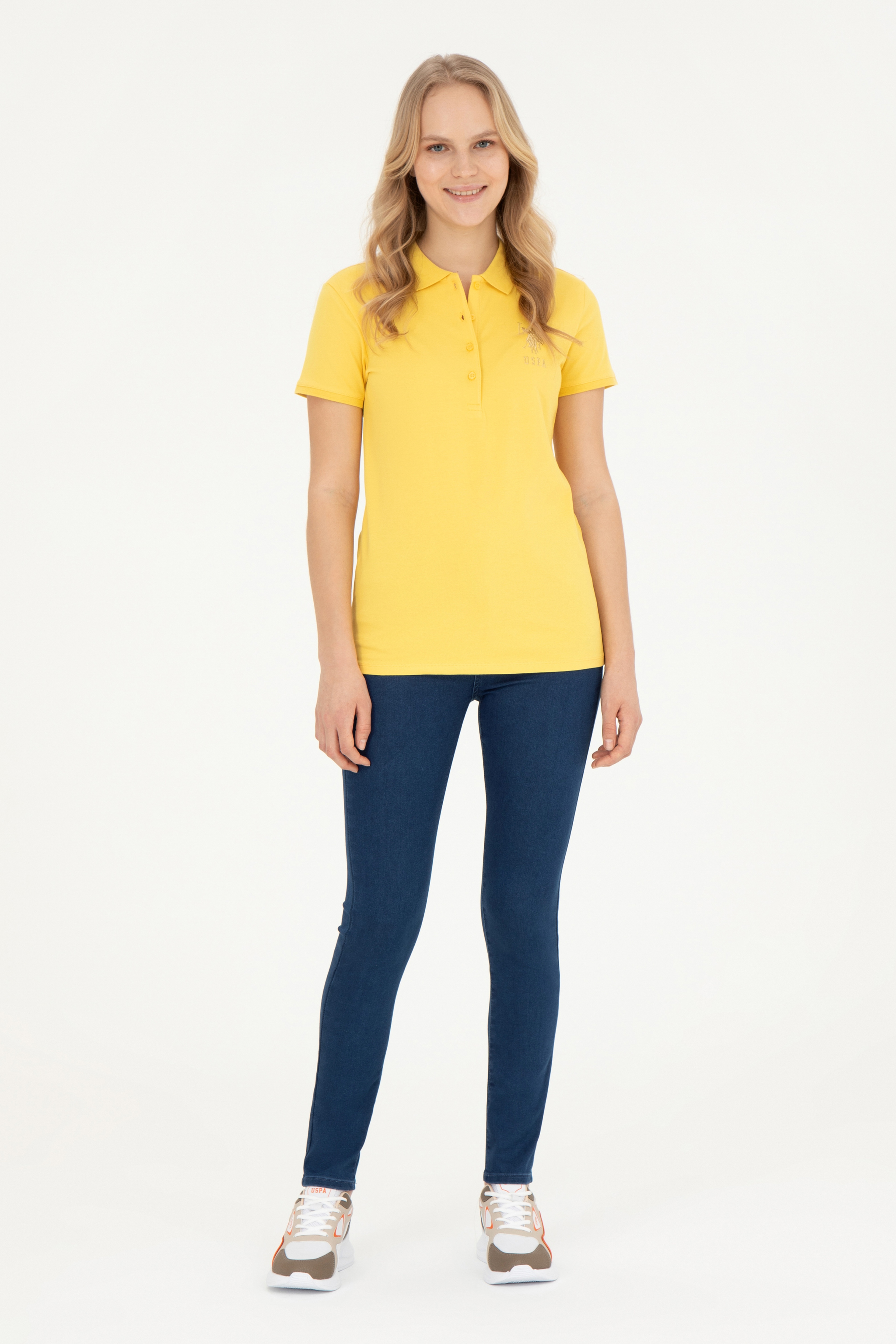 Kadın Sarı Basic Polo Yaka Tişört