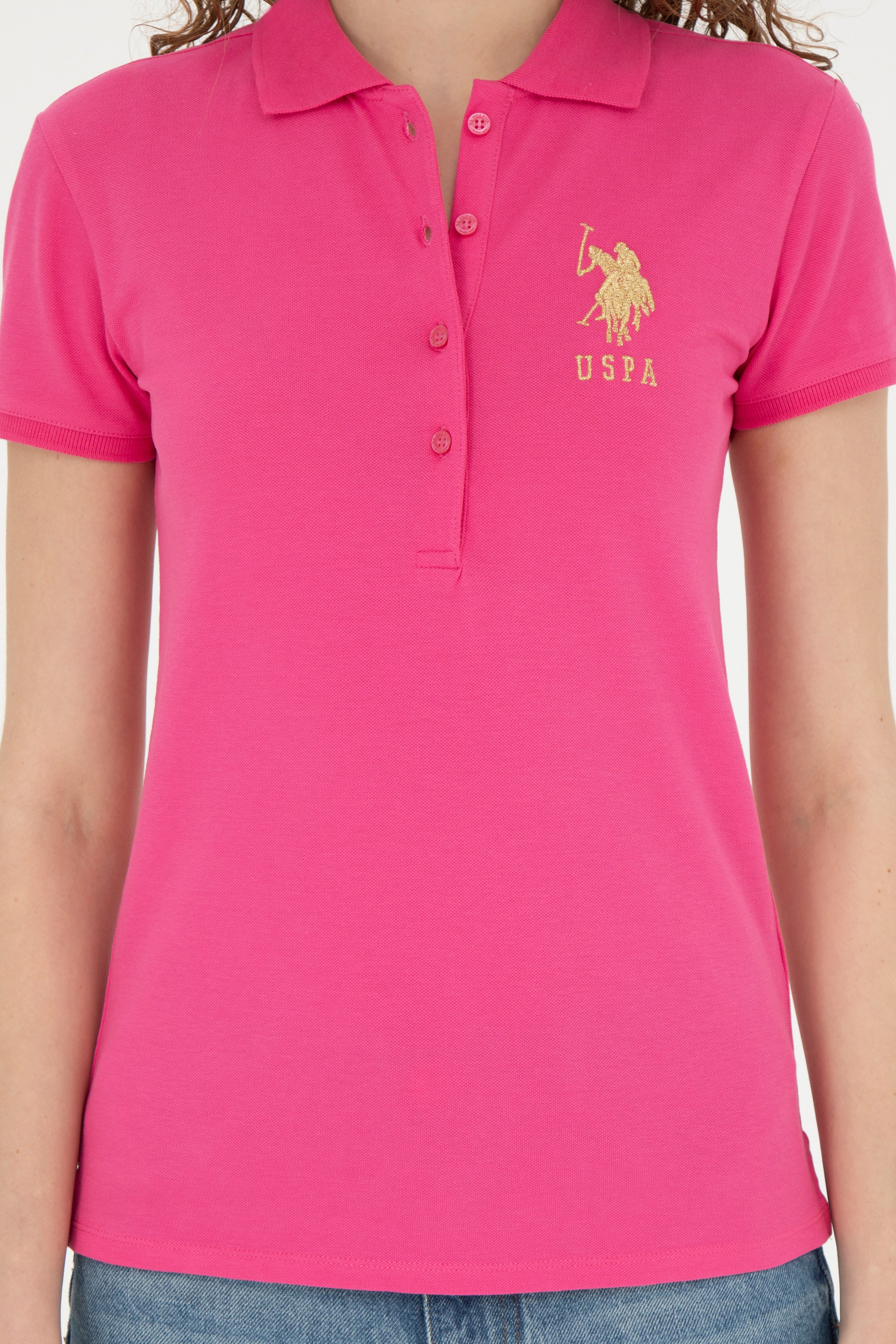 Kadın Fuşya Basic Polo Yaka Tişört