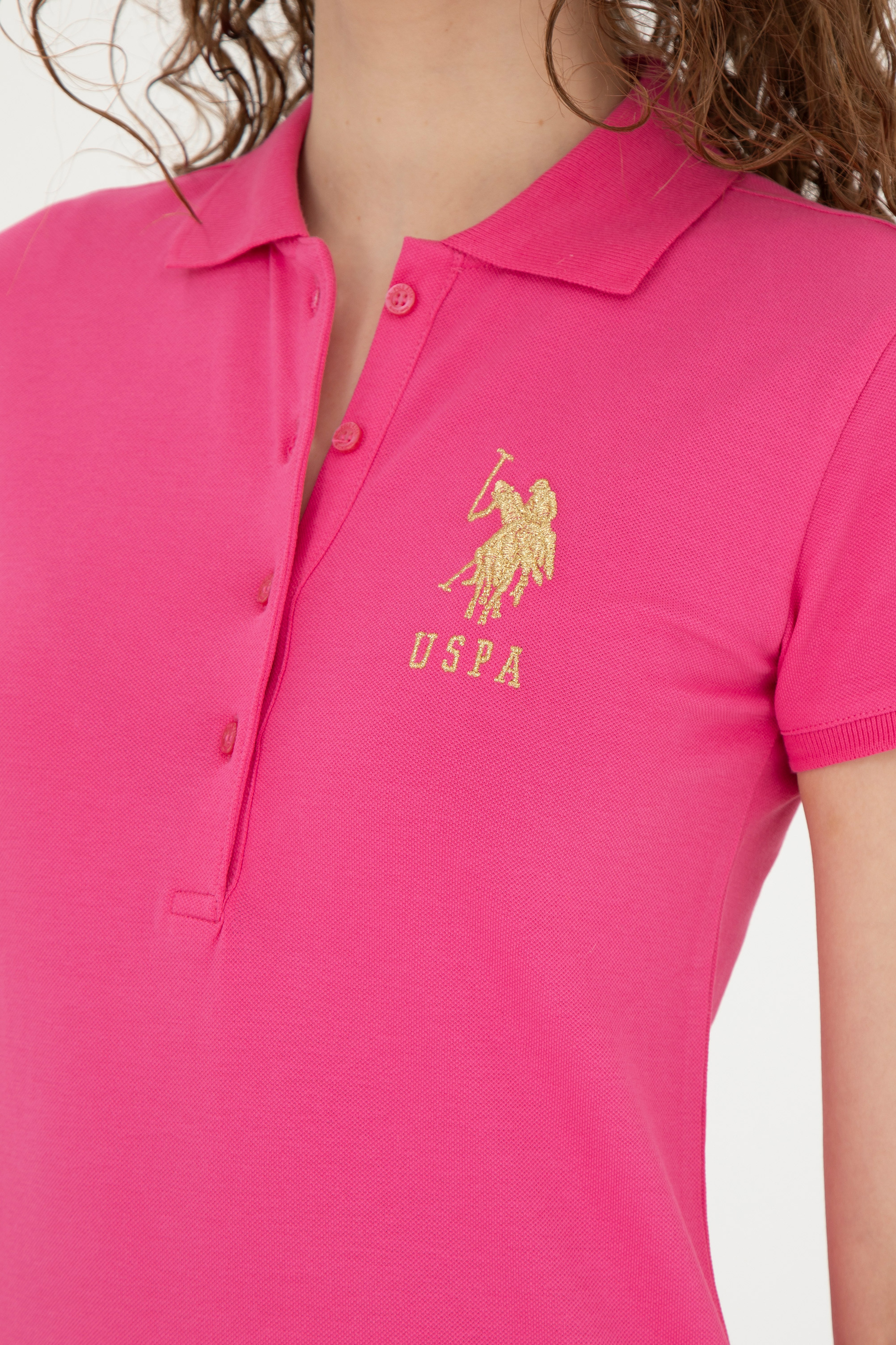 Kadın Fuşya Basic Polo Yaka Tişört - Image 7