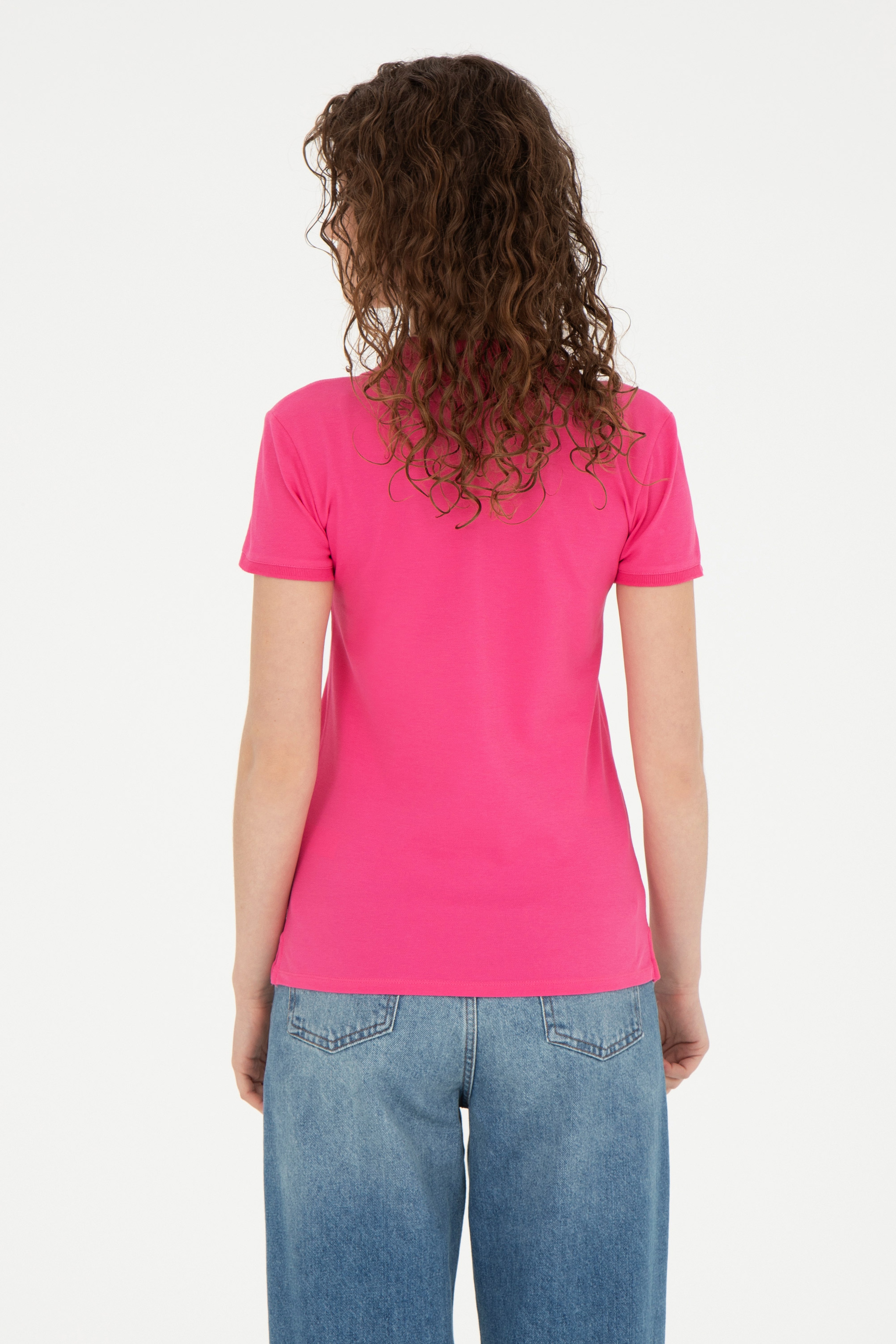 Kadın Fuşya Basic Polo Yaka Tişört - Image 5