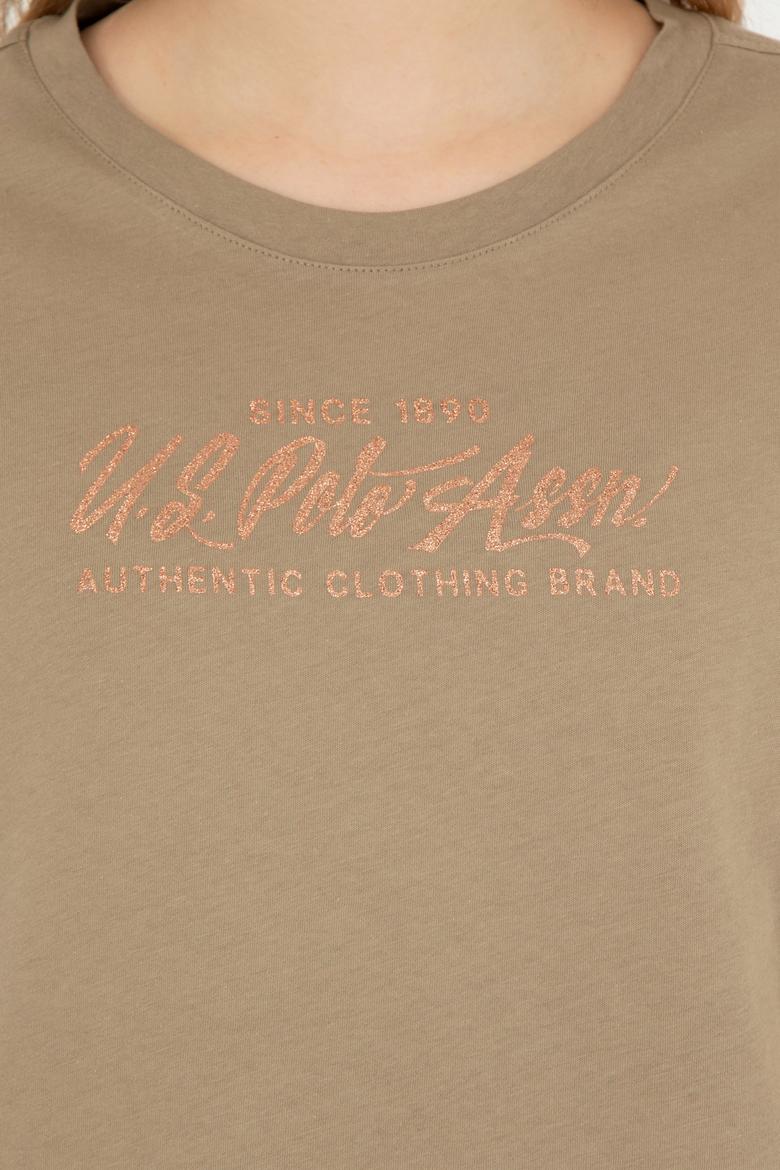 Kadın Haki Bisiklet Yaka Tişört - 50282898015