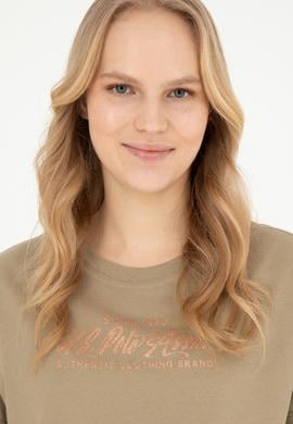 Kadın Haki Bisiklet Yaka Tişört - 50282898015