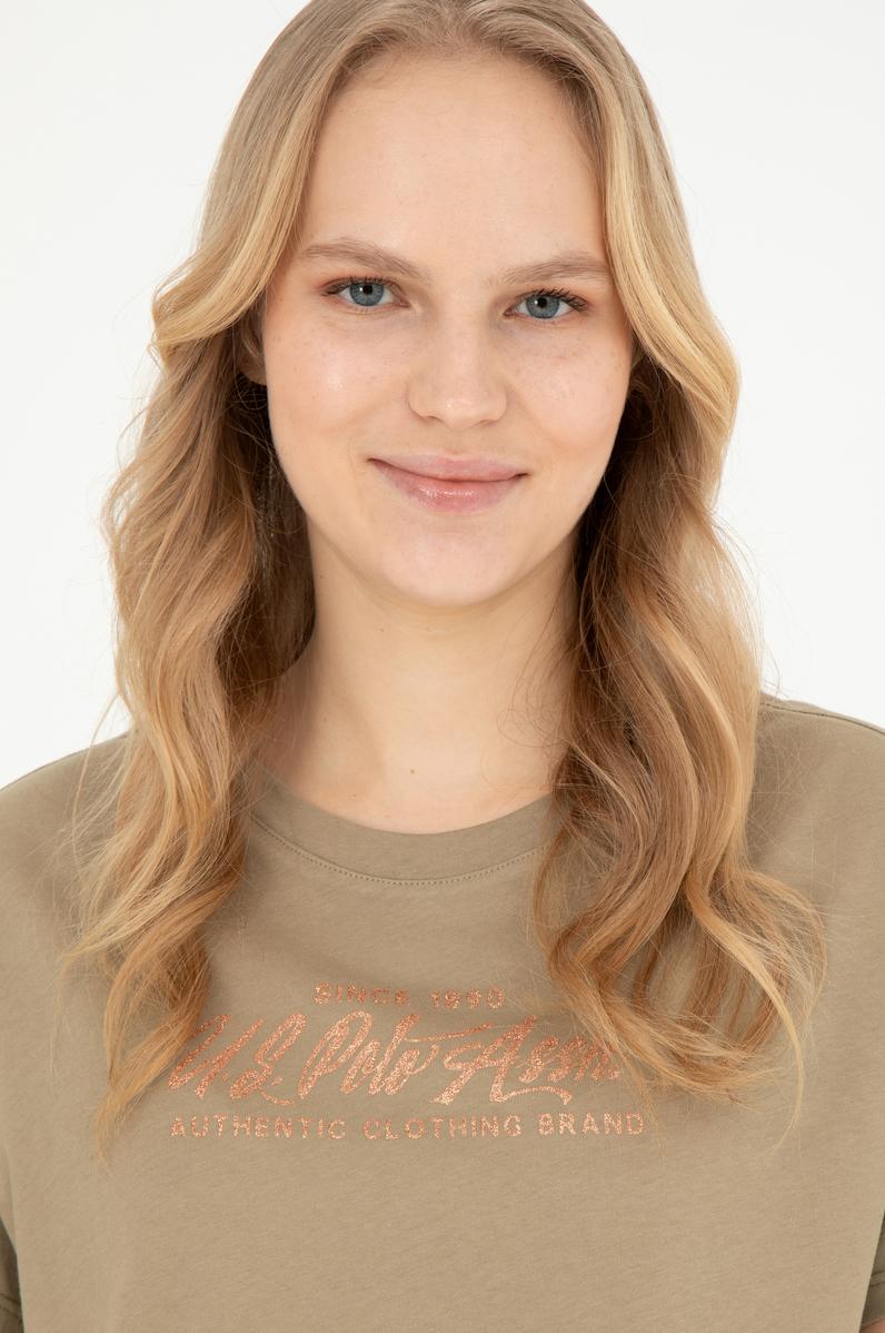 Kadın Haki Bisiklet Yaka Tişört